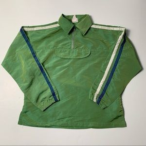 002 - VINTAGE 90s GREEN LONG SLEEVE STRIPED WINDBREAKER JACKET